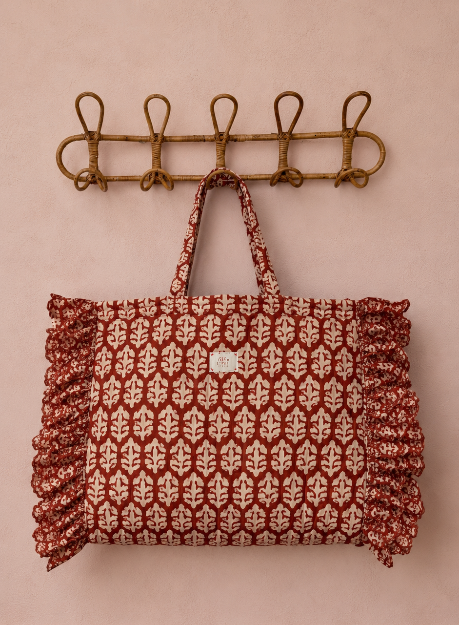 Rizzo Jumbo Quilted Cotton Frill Tote Bag - Chilli Red
