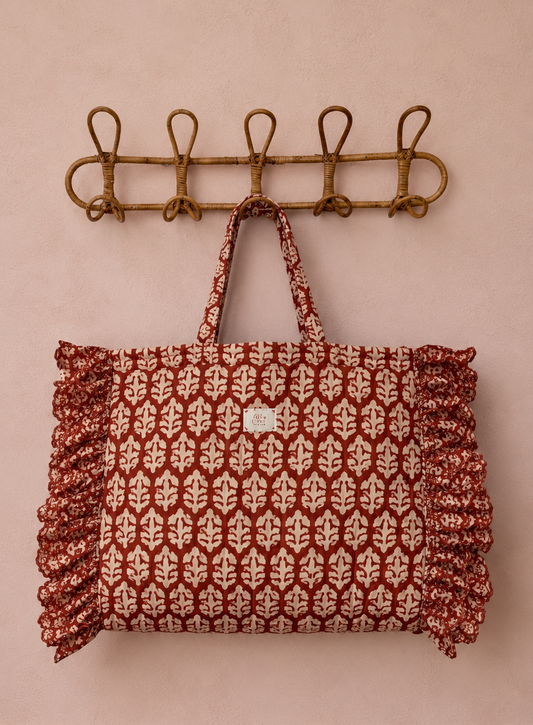 Rizzo Jumbo Quilted Cotton Frill Tote Bag - Chilli Red