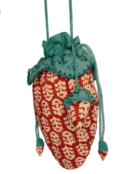 Strawberry Cotton Quilted Bag With Adjustable Strap - Deep Ruby Red