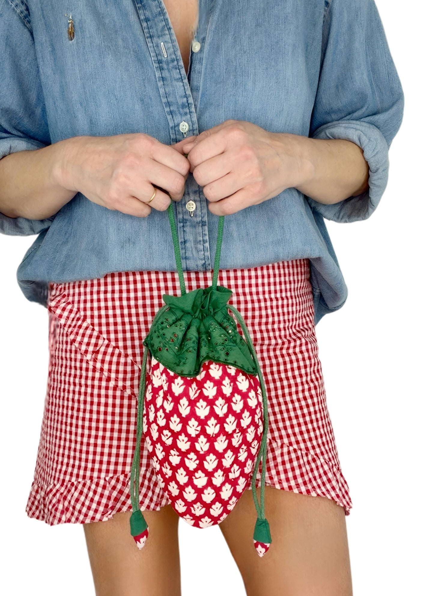 Ginny Gingham Frilly Edge Cotton Wrap Mini Skirt - Chilli Red