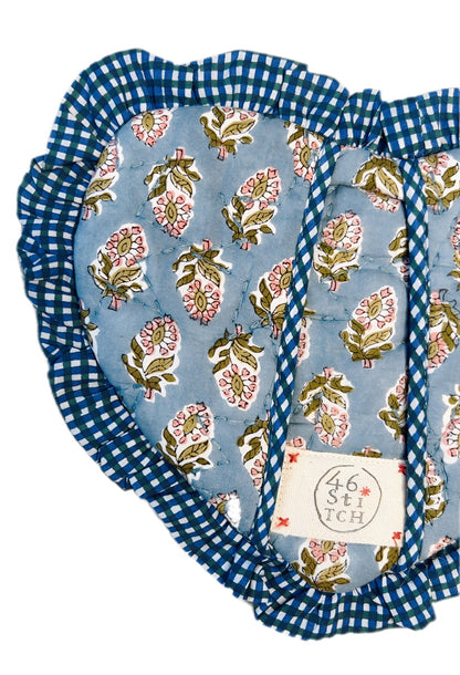 Cuckoo Quilted Heart Pot Holder - Dusty Blue/Green