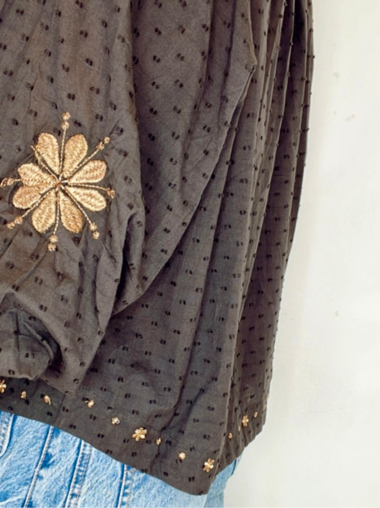 Shivani Half Placket Cotton Pop-Over Top - Washed Black