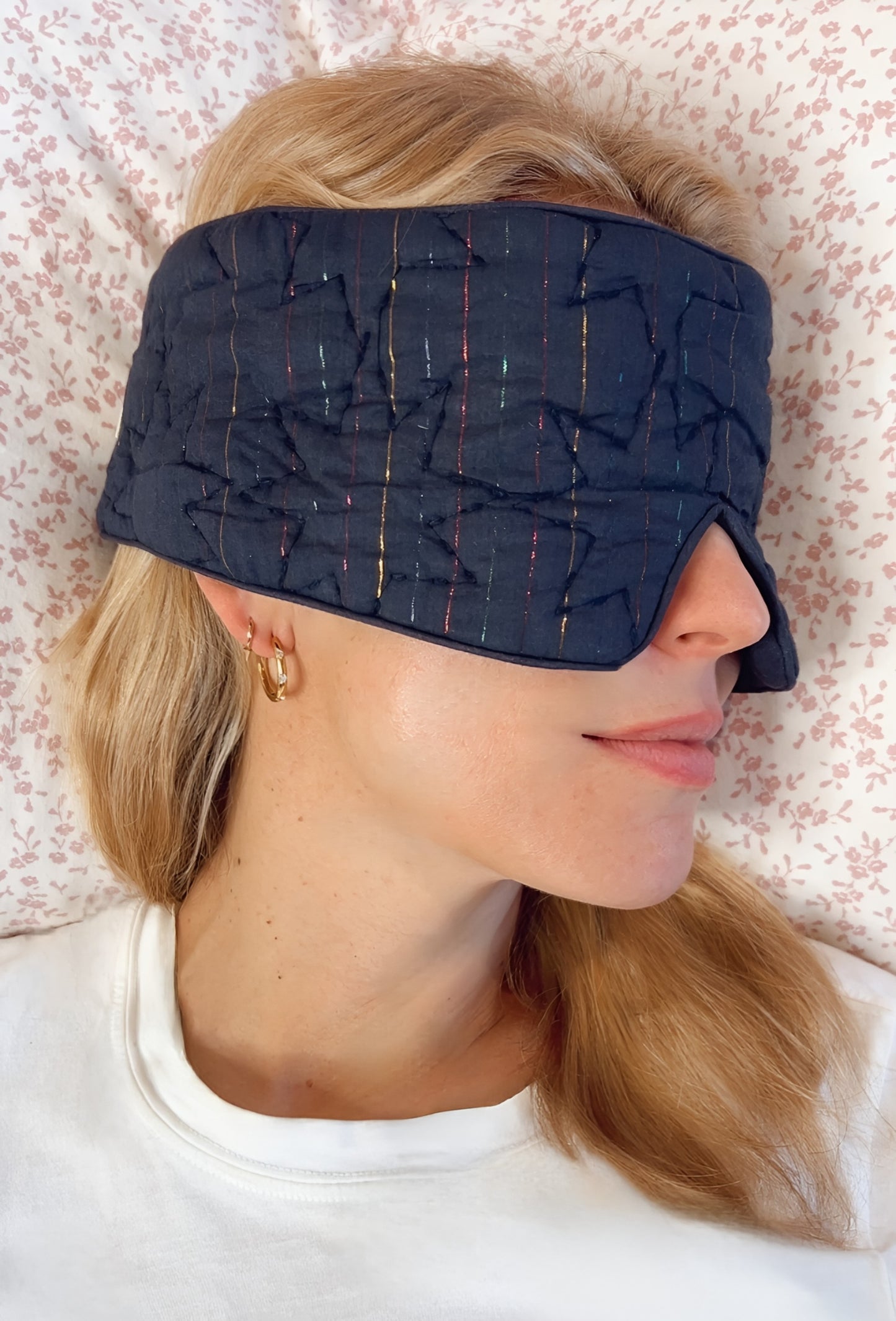 Millie Metallic Stripe No Waste Quilted Eye Mask - Midnight Blue