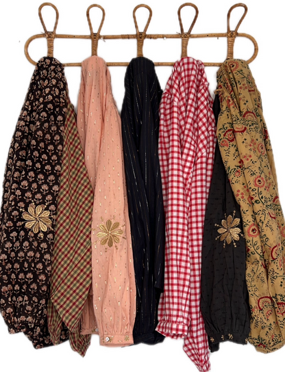 Autumn Gingham Detachable Tie Neck Cotton Shirt - Merlot Multi