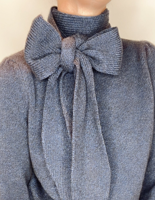 Bow Tie Neck Jumper - Navy