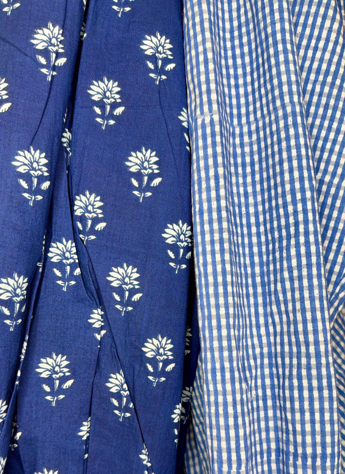 Mia Detachable Tie Neck Cotton Shirt With Extra Plain Tie - Indigo Check Print