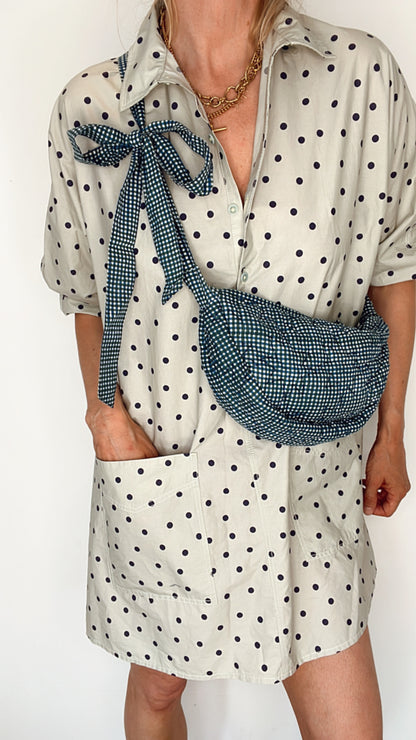 Gigi Micro Gingham Cotton Quilted Tie Shoulder Bag