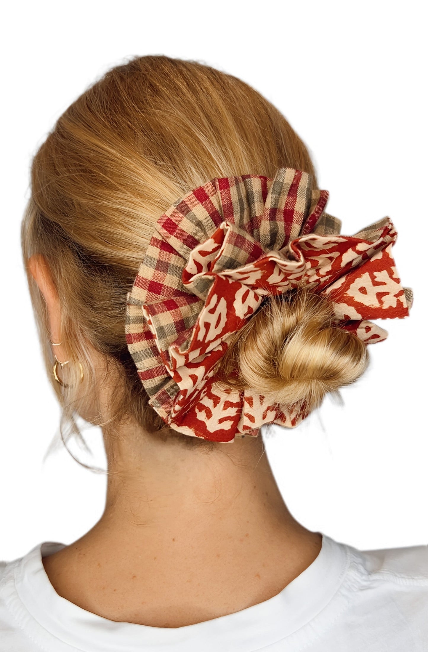 Rizo Double Layer, Reversible Cotton Scrunchie - Chilli Red