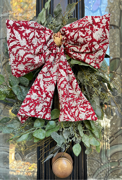 Large Quilted Bow - Burgandy print