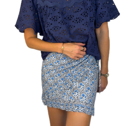 Sienna Frilly Edge Cotton Wrap Mini Skirt - Dusty Blue Green