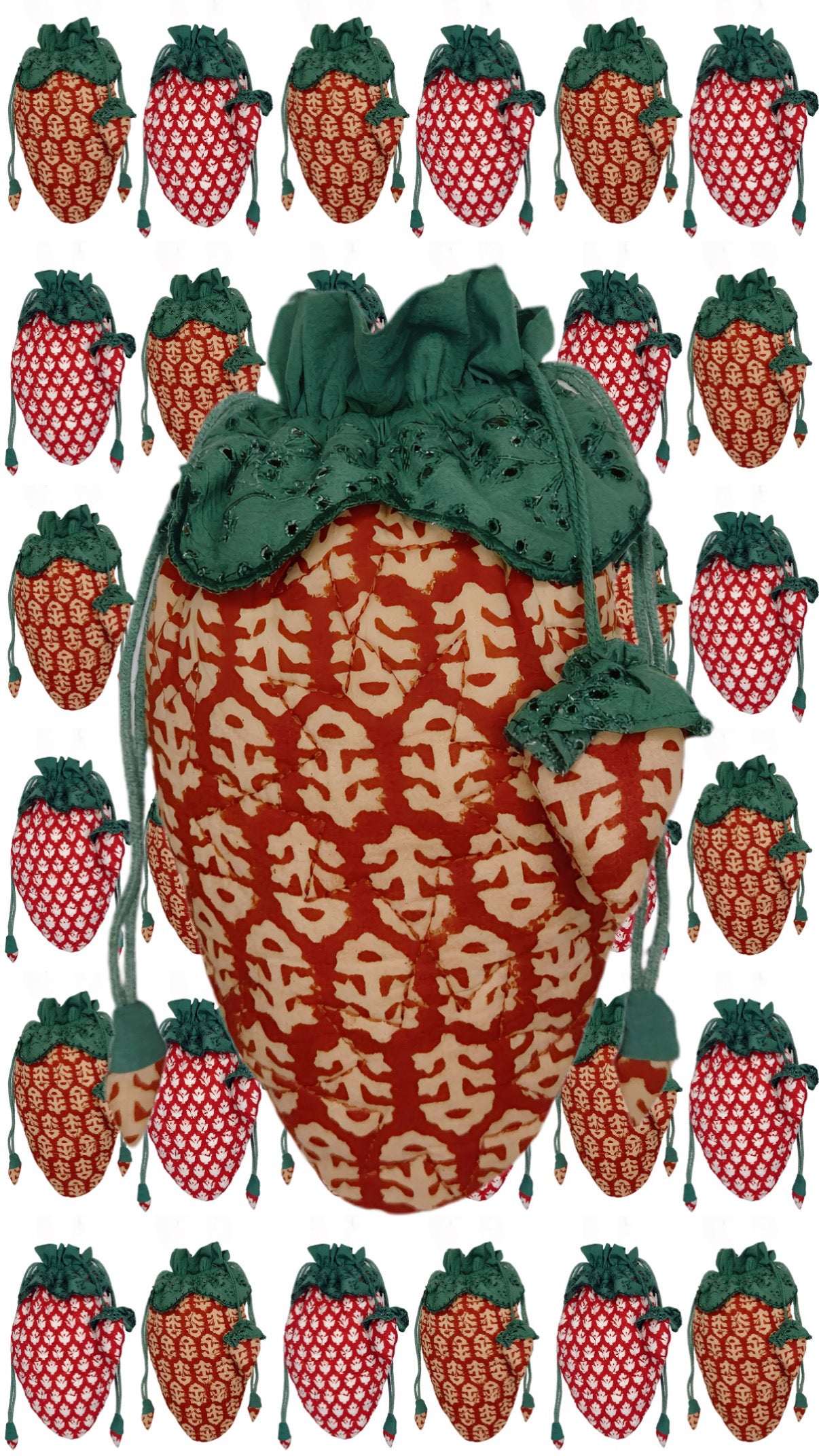 Strawberry Cotton Quilted Bag With Adjustable Strap - Deep Ruby Red