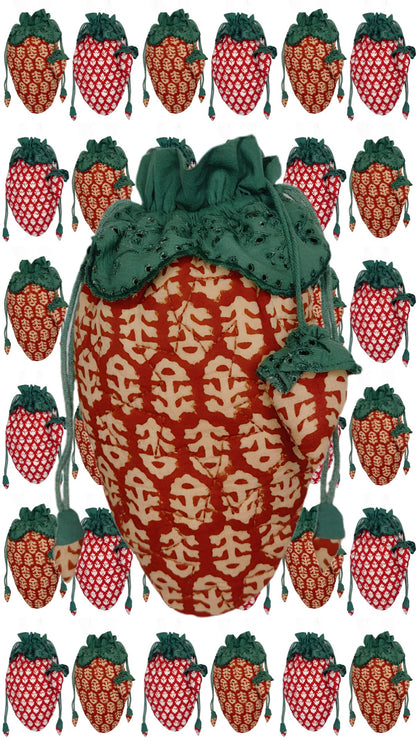 Strawberry Cotton Quilted Bag With Adjustable Strap - Deep Ruby Red