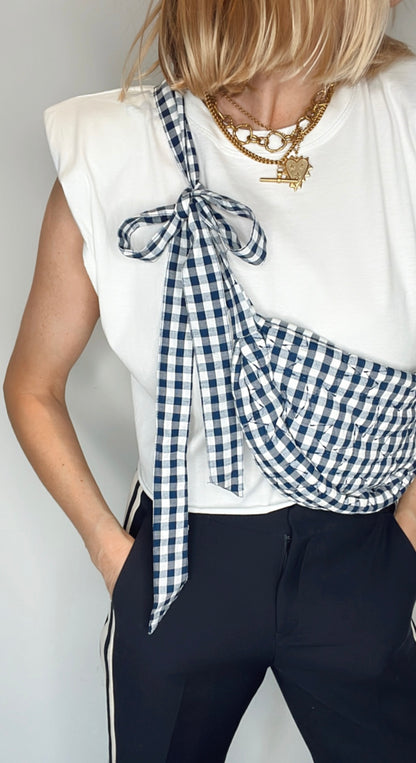 Polly Gingham Cotton Quilted Tie Shoulder Bag