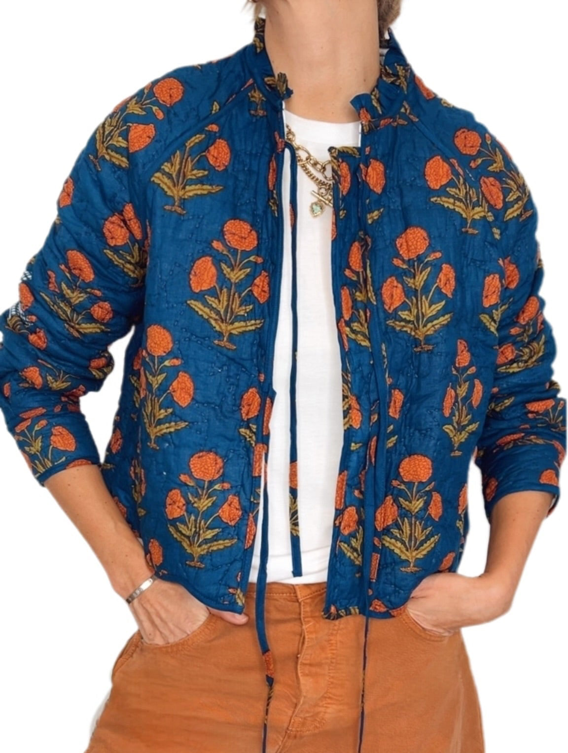 Holi Quilted Jacket - Deep Teal & Rust