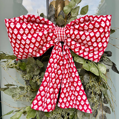 Large Quilted Bow - Cherry Red Print