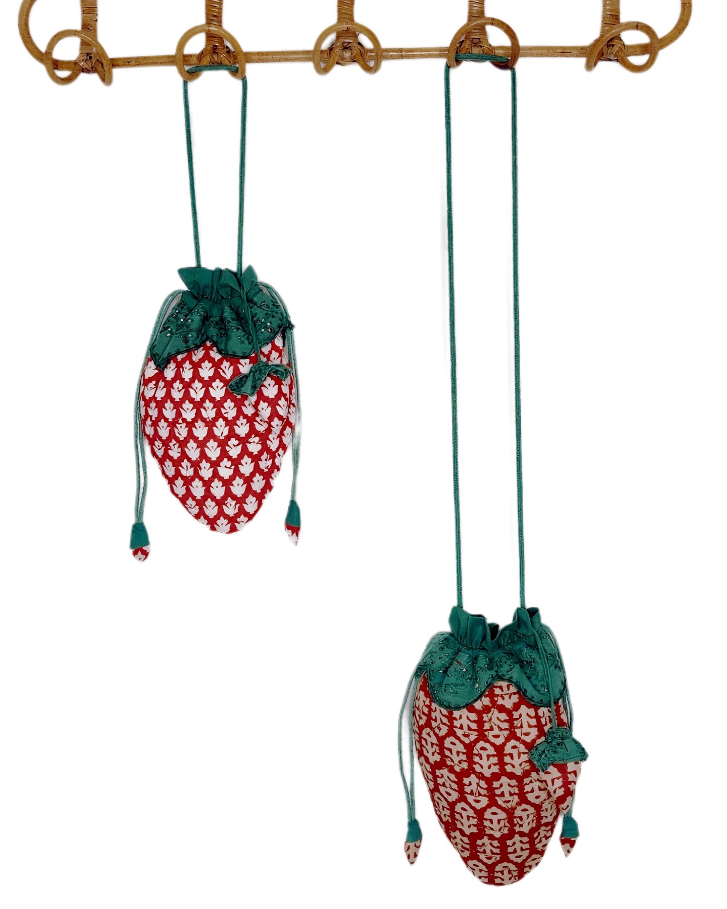 Strawberry Cotton Quilted Bag With Adjustable Strap - Chilli Red