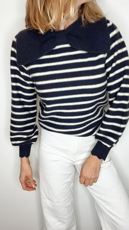 Bow Collar Stripe Jumper - Navy & Ecru