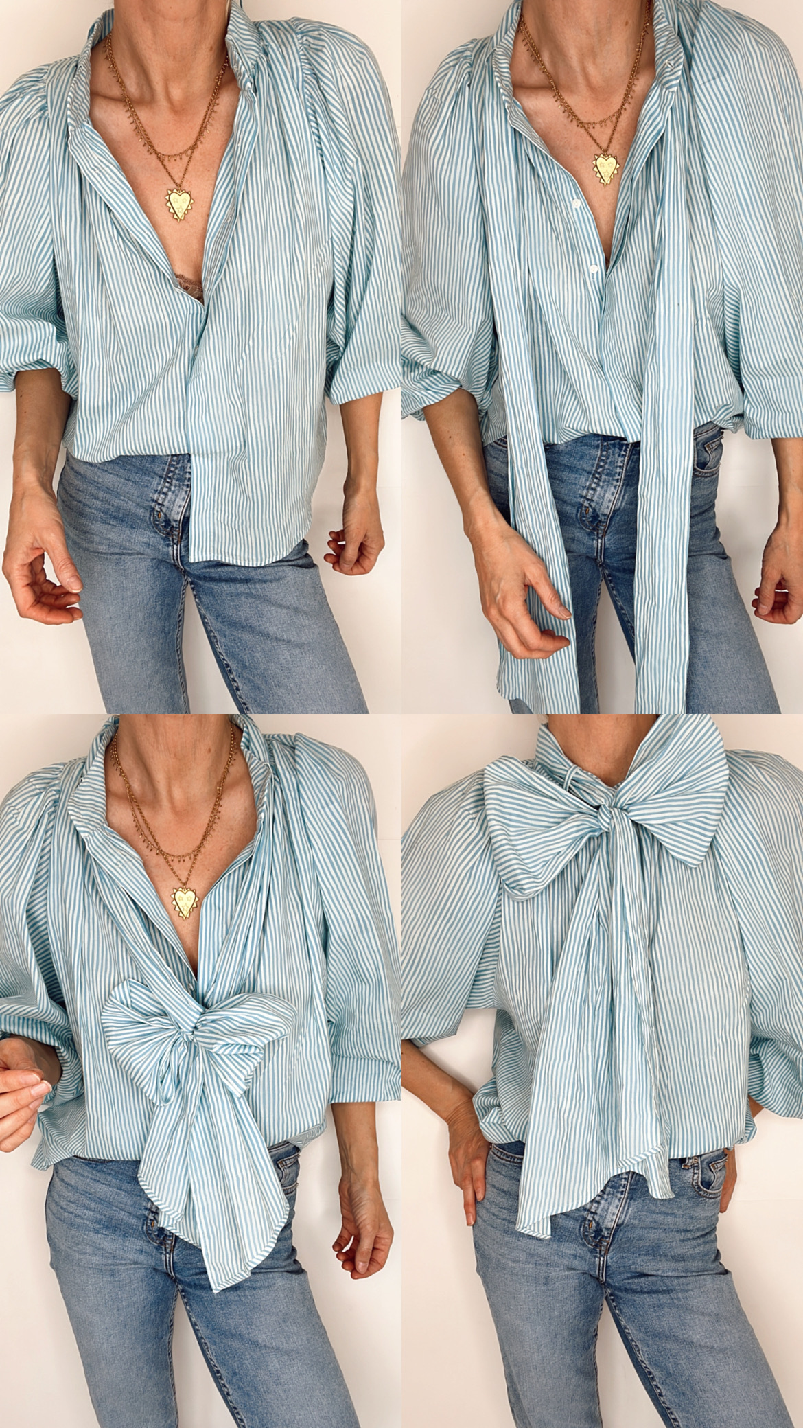 Bonnie Blue Stripe Tie Neck Cotton Shirt