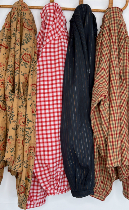 Autumn Gingham Detachable Tie Neck Cotton Shirt - Merlot Multi