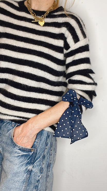 Interchangeable Bow Cuff Stripe Jumper - Dark Navy and Cream