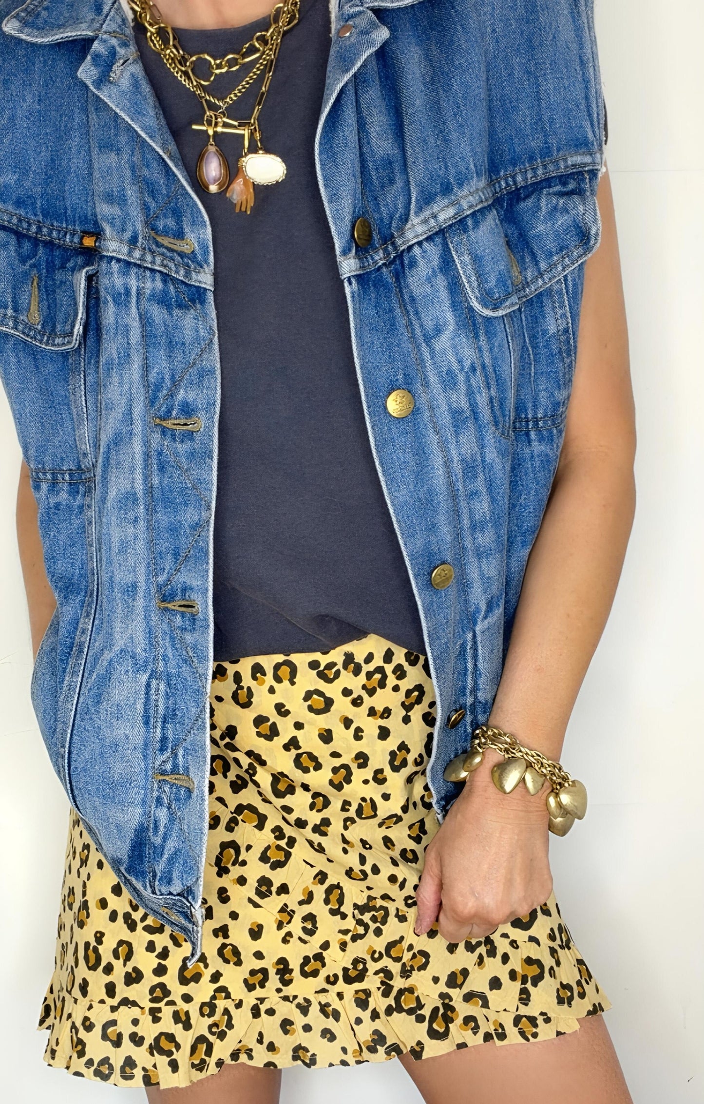 Frilly Edge Small Animal Print Organic Cotton Wrap Mini Skirt - Sand