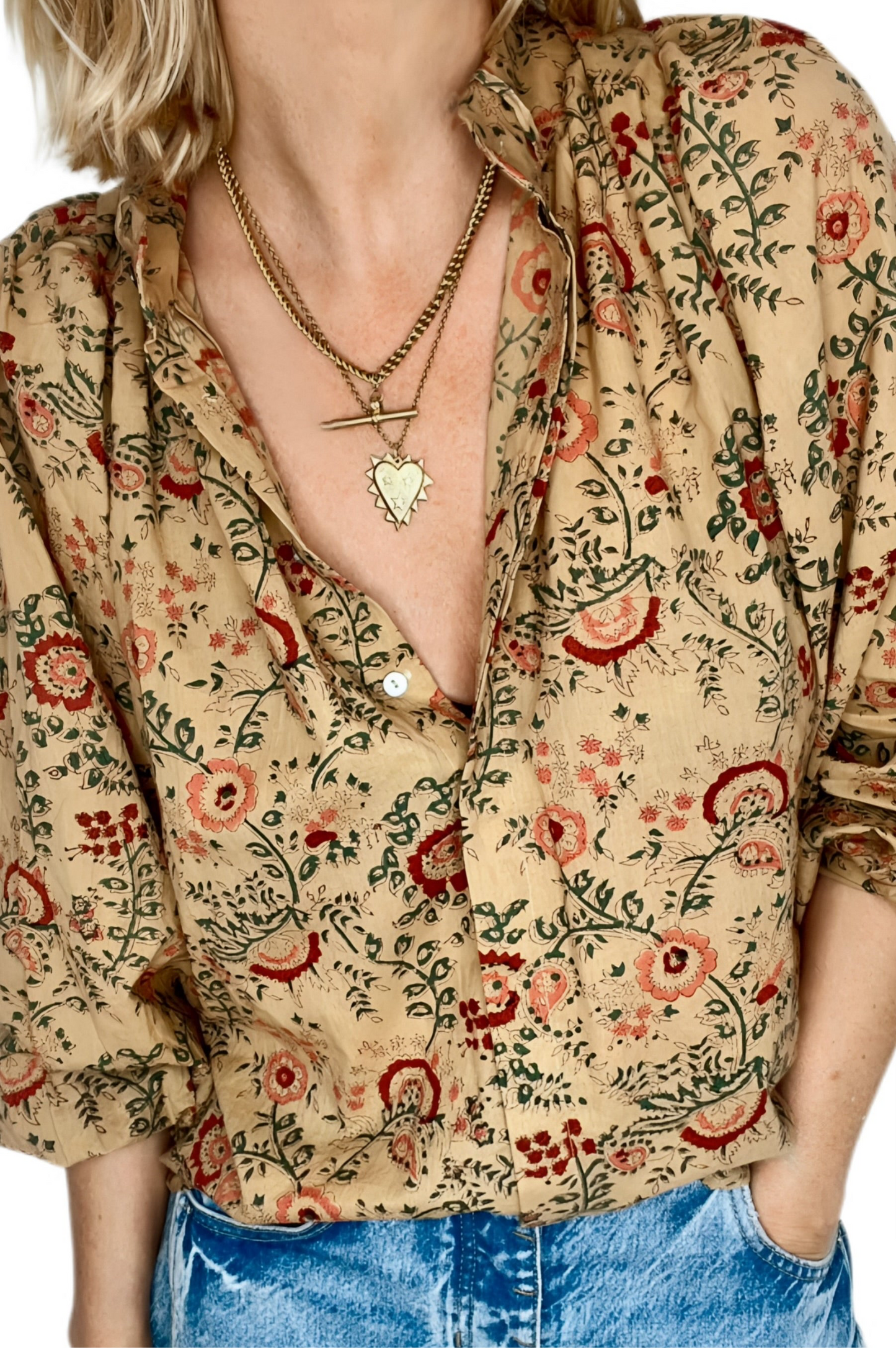 Daria Detachable Tie Neck Cotton Shirt - Smoked Trout