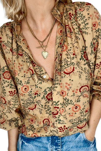 Daria Detachable Tie Neck Cotton Shirt - Smoked Trout