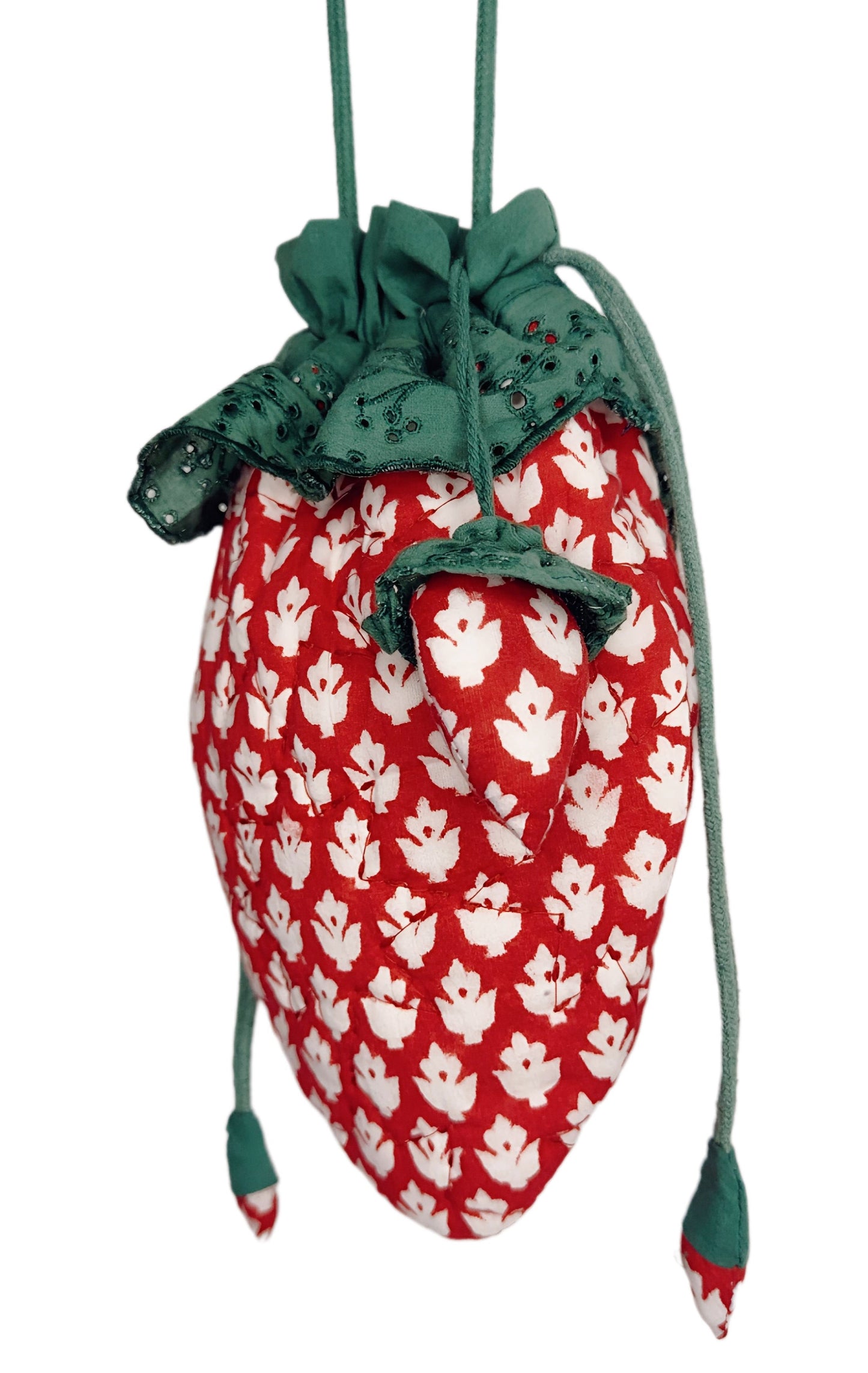Strawberry Cotton Quilted Bag With Adjustable Strap - Chilli Red