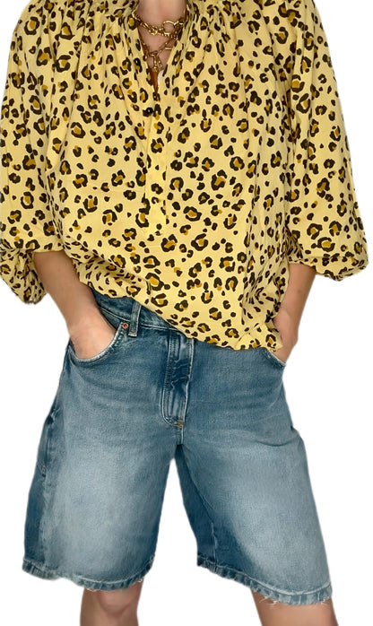 Small Animal Half Placket Organic Cotton Pop-Over Top - Sand