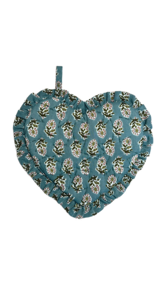 Cuckoo Quilted Heart Pot Holder - Dusty Blue/Green