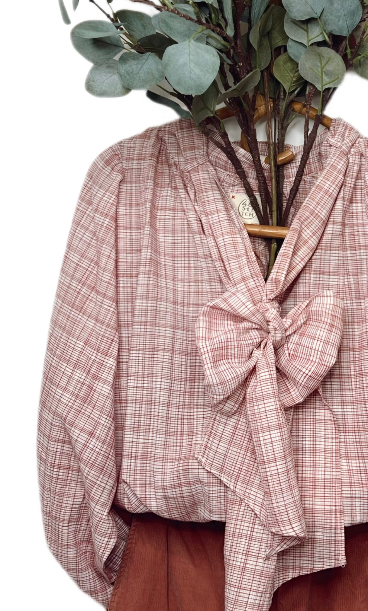 Cheska Check Detachable Tie Neck Cotton Shirt - Rosewood