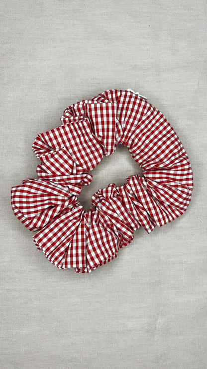 Cherry Gingham Concealed Zip Pocket Storage Scrunchie - Limited Edition