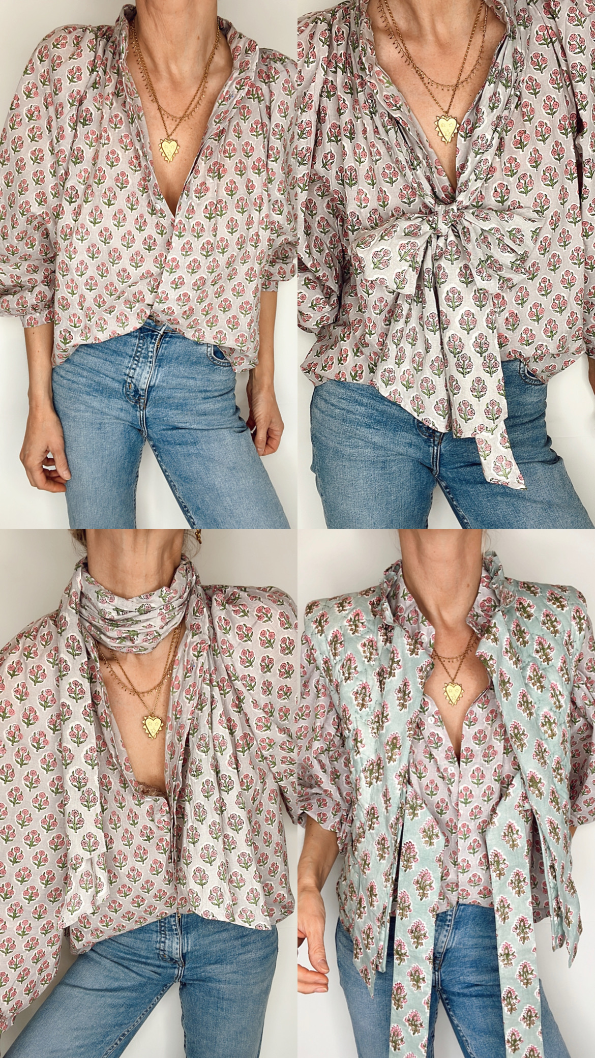 Connie Floral Tie Neck Cotton Shirt