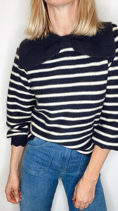 Bow Collar Stripe Jumper - Navy & Ecru