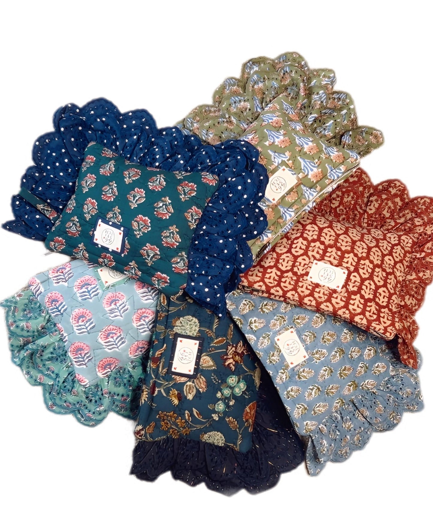 Beth Quilted Cotton Frill Clutch - Deep Teal