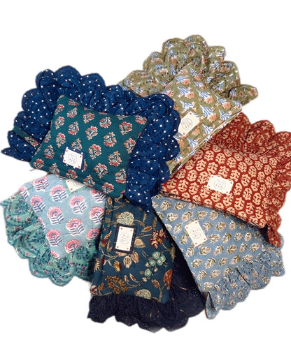 Beth Quilted Cotton Frill Clutch - Deep Teal