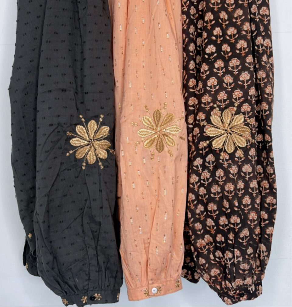 Shivani Half Placket Cotton Pop-Over Top - Washed Black