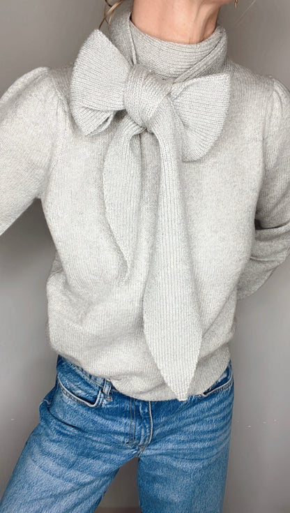 Bow Tie Neck Jumper - Pale Grey Marl