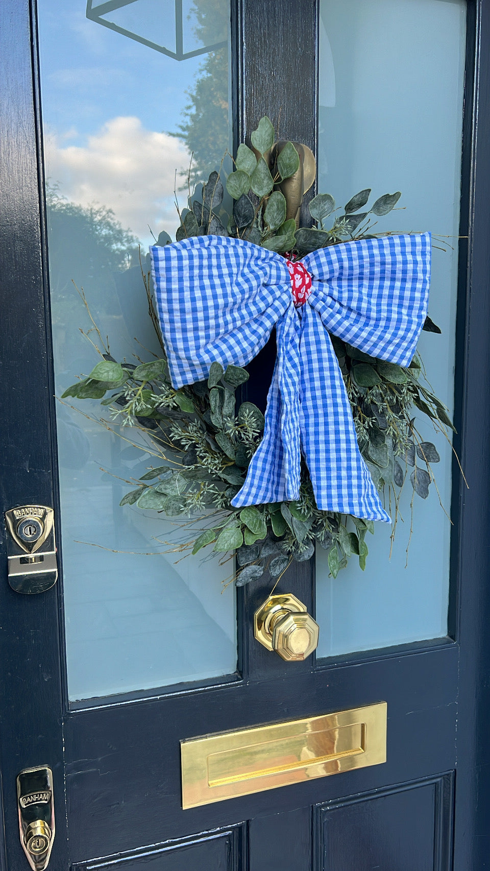 Large Quilted Bow - Denim Blue Gingham