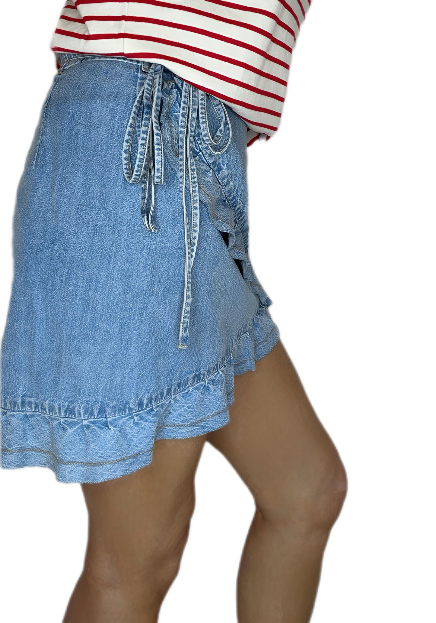 Didi Frilly Edge Cotton Wrap Mini Skirt - Mid Denim