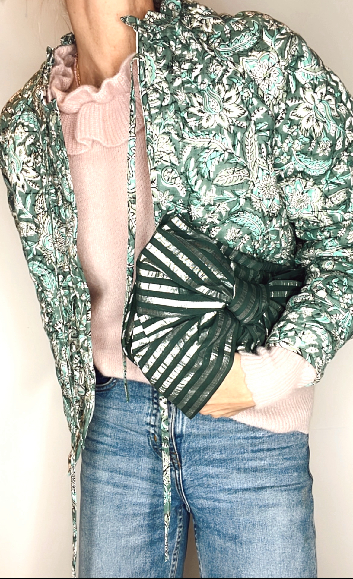 Deep Green Bow Quilted Cotton Clutch