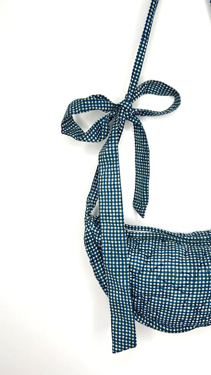 Gigi Micro Gingham Cotton Quilted Tie Shoulder Bag