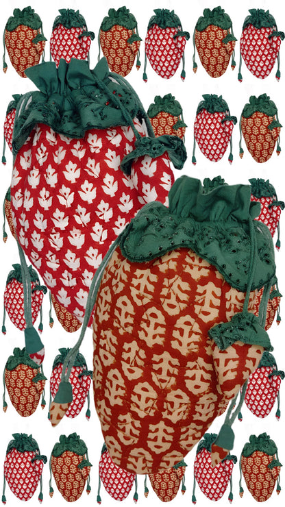 Strawberry Cotton Quilted Bag With Adjustable Strap - Chilli Red
