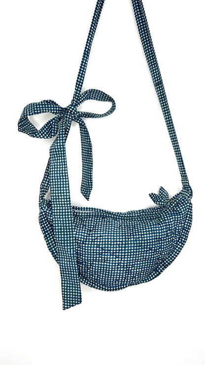 Gigi Micro Gingham Cotton Quilted Tie Shoulder Bag