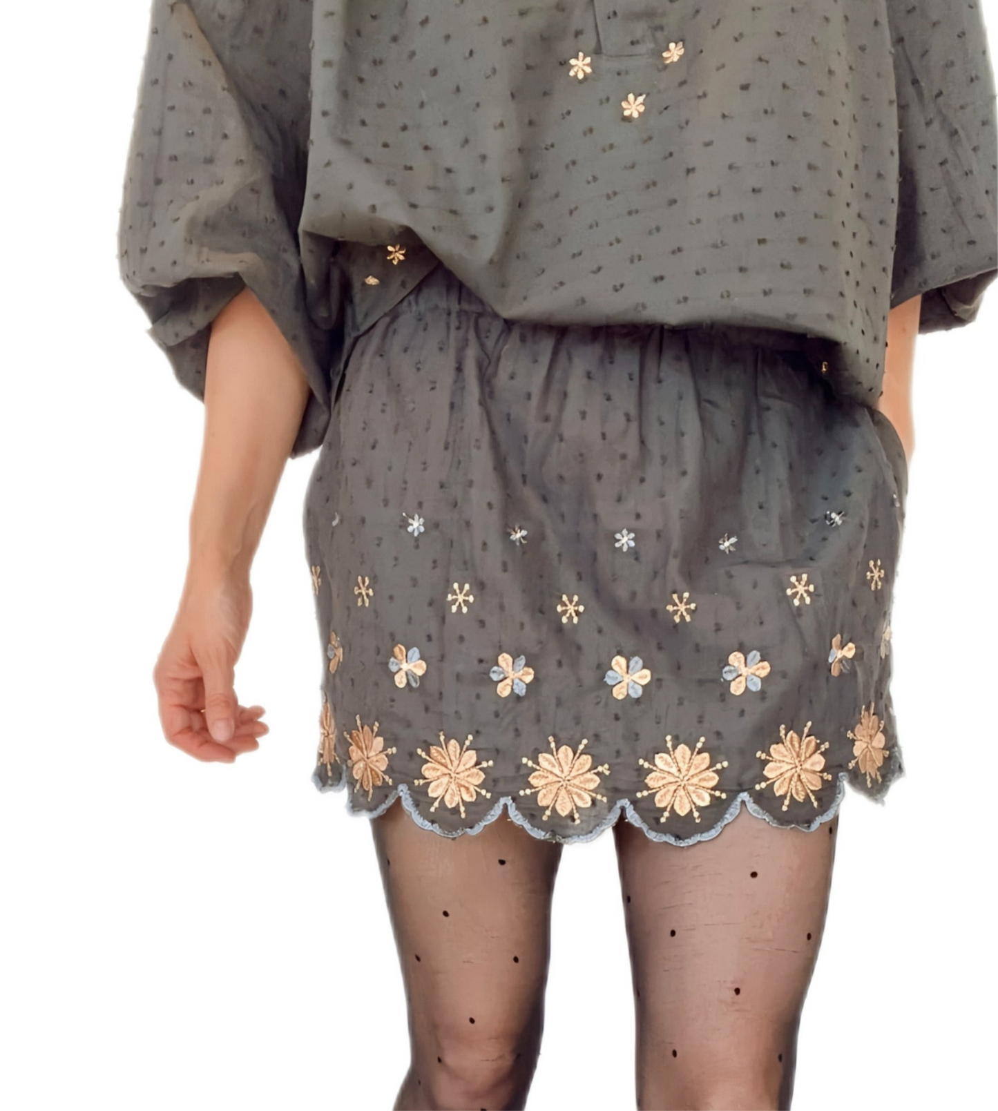 Shivani Cotton & Metallic Embroidered Mini - Washed Black