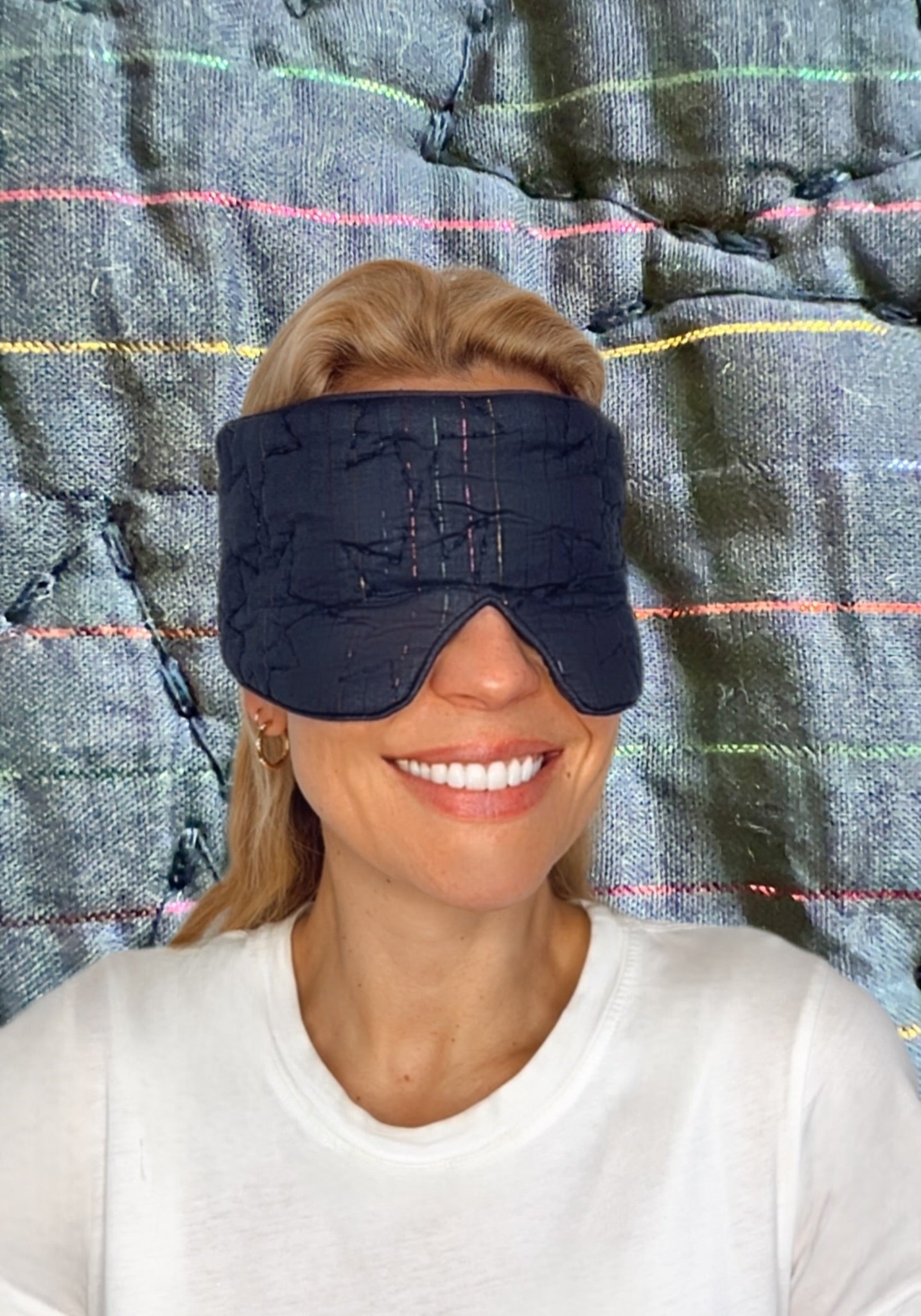 Millie Metallic Stripe No Waste Quilted Eye Mask - Midnight Blue