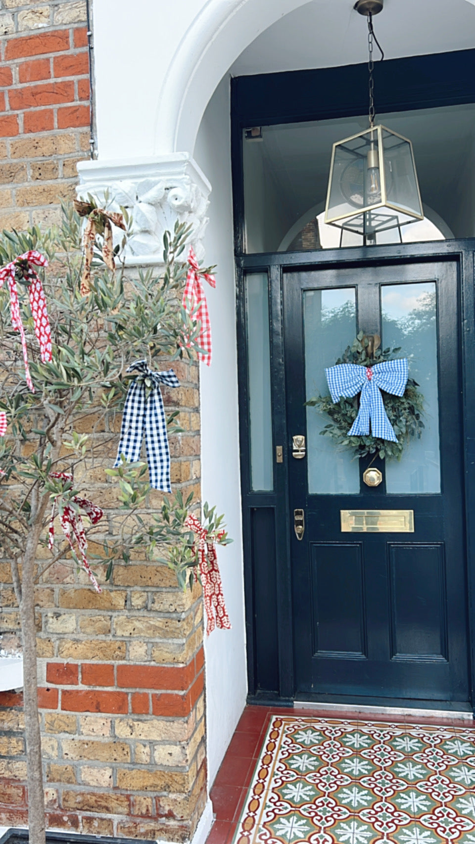 Large Quilted Bow - Denim Blue Gingham