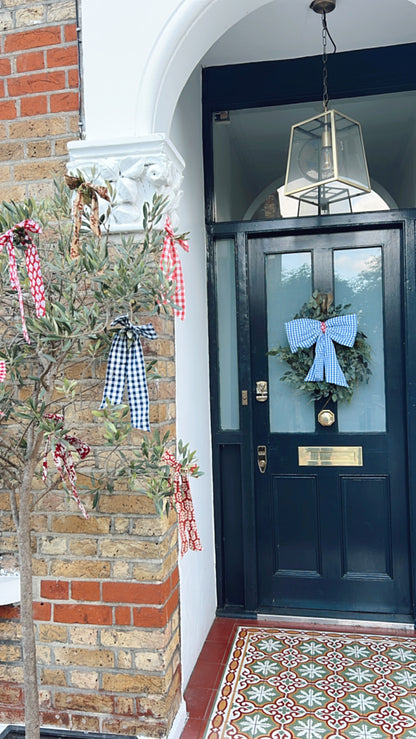 Large Quilted Bow - Denim Blue Gingham