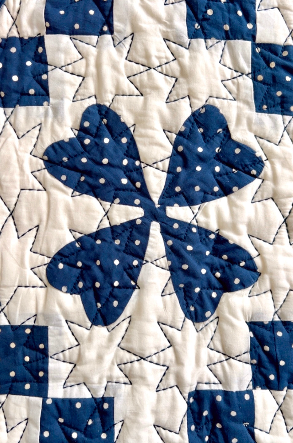 Clover Patchwork Quilted Cotton Jacket - Deep Indigo and Ecru