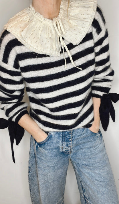 Interchangeable Bow Cuff Stripe Jumper - Dark Navy and Cream